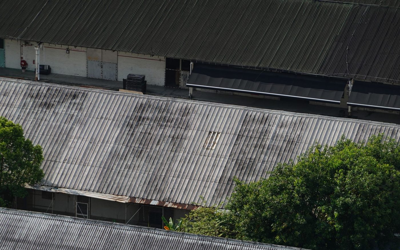 Corrugated warehouse roofs seen from above