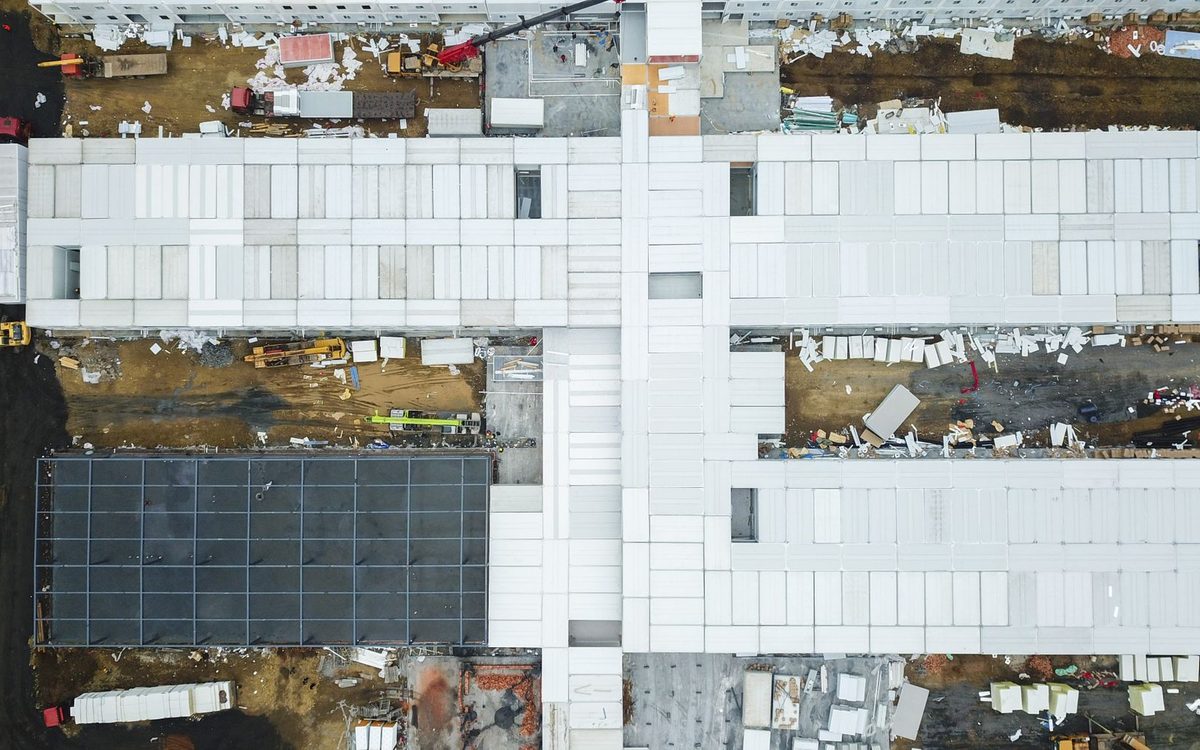 White roofs and solar panels seen from above