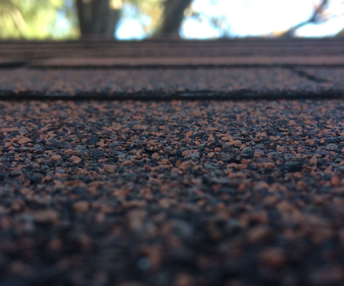 Asphalt shingle granules, magnified