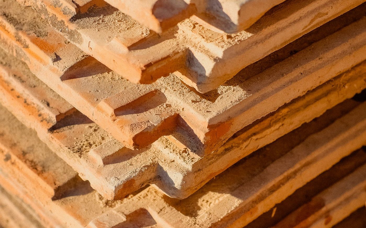 Stack of clay roof tiles